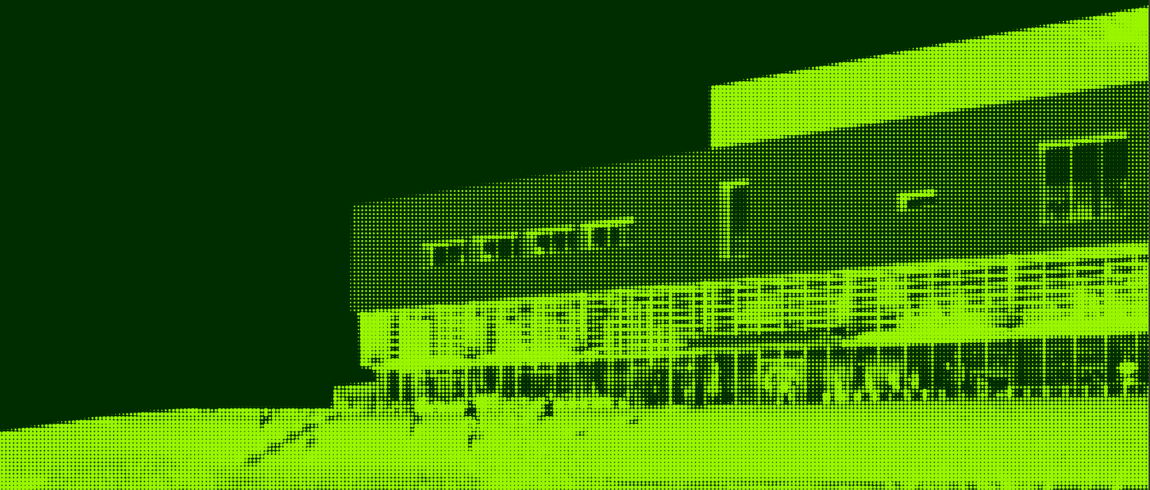 Digital representation of The Light building with a grid pattern on a dark green background